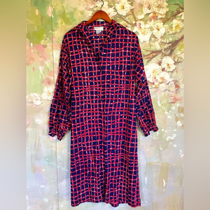 100% COTTON•Stanley Sherman•RETRO•Button Down Navy &‎ Red Dress